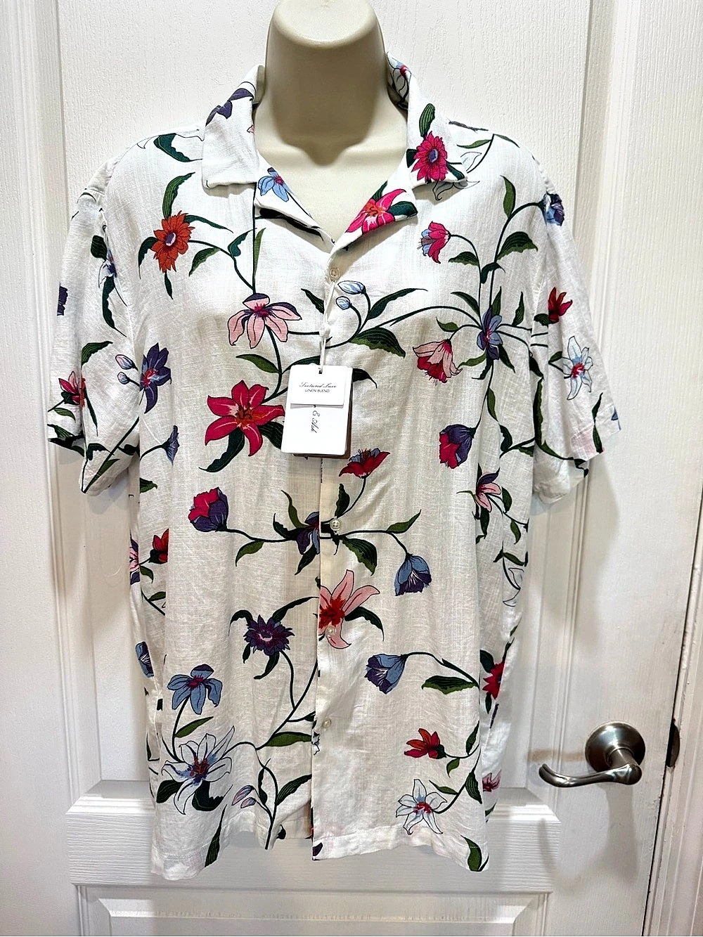 Porter & Ash Luxury Essentials Floral Linen Blend Short-Sleeve Button-Up Shirt N